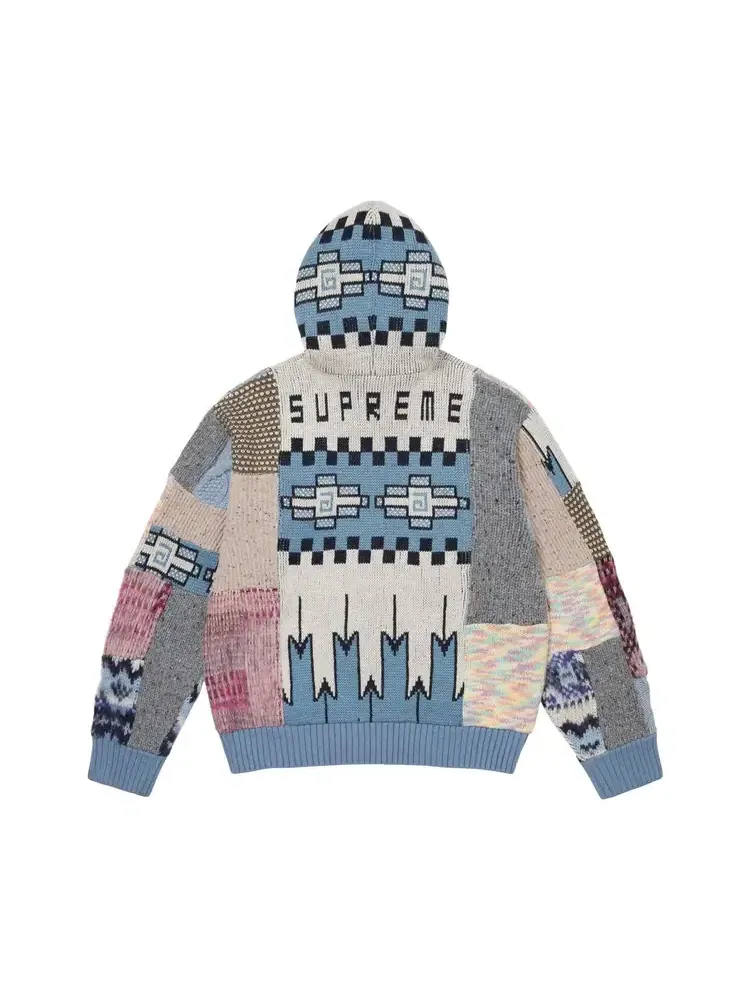 Свитер с капюшоном на молнии и в стиле пэчворк Supreme — изображение 2 из 2, синий