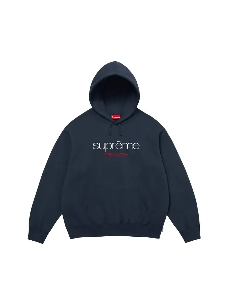 Толстовка Supreme Classic Logo Hooded Sweatshirt 'Navy' — изображение 1 из 1, синий