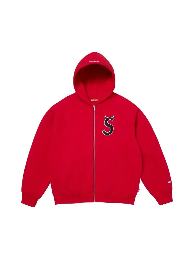 Толстовка Supreme Devil с логотипом S на молнии и капюшоном — изображение 1 из 1, красный
