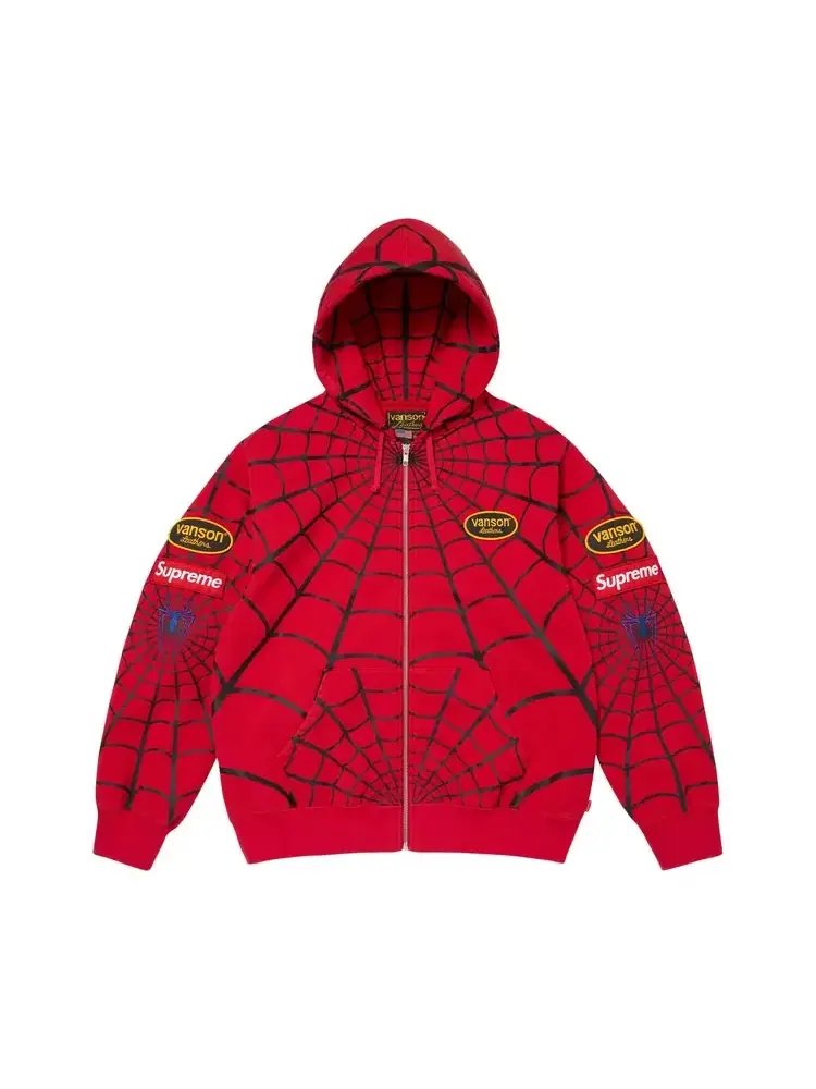 Толстовка на молнии с капюшоном Supreme x Vanson Leathers Spider-Man — изображение 1 из 2, красный