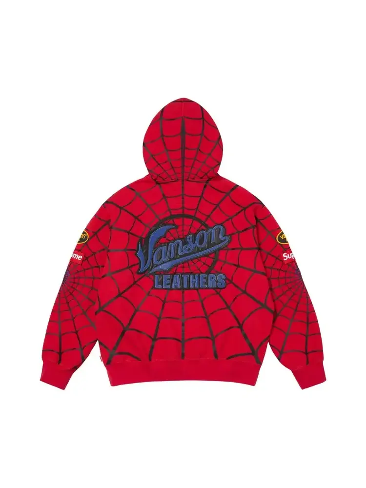 Толстовка на молнии с капюшоном Supreme x Vanson Leathers Spider-Man — изображение 2 из 2, красный
