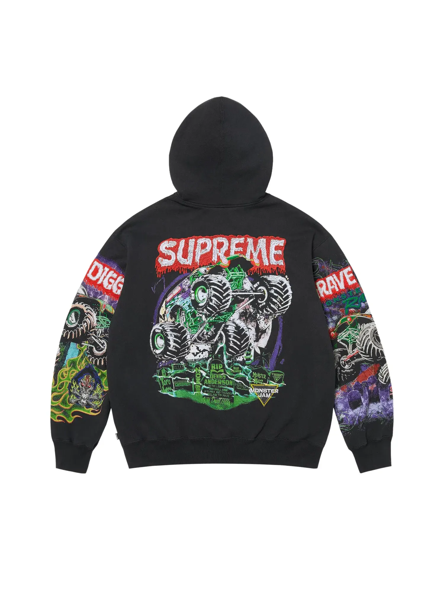 Толстовка Supreme Monster Jam Grave Digger на молнии с капюшоном — изображение 2 из 2, черный