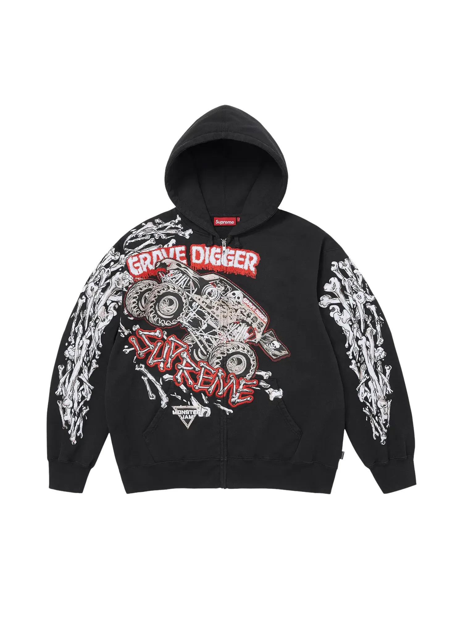 Толстовка Supreme Monster Jam Grave Digger Bones на молнии с капюшоном — изображение 1 из 2, черный