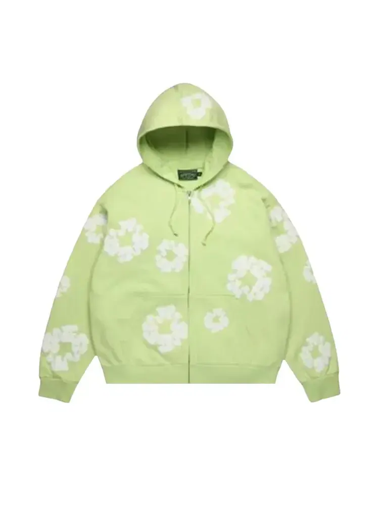 Хлопковое худи Denim Tears Cotton Wreath Zip Hoodie — изображение 1 из 2, зеленый