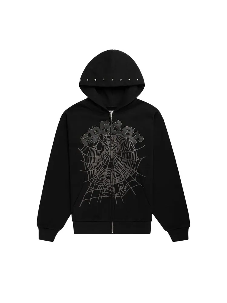 Худи Sp5der OG Web Studded Zip Hoodie Black — изображение 1 из 2, черный