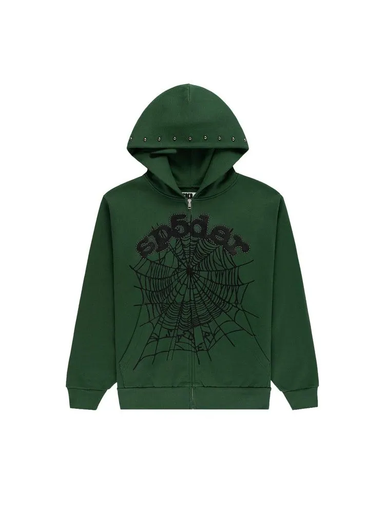 Худи Sp5der Og Web Studded Zip Hoodie — изображение 1 из 3, зеленый