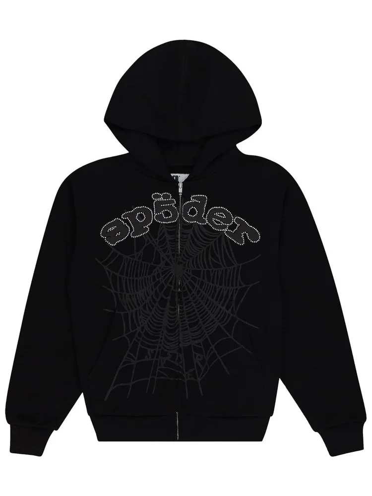 Худи Sp5der x Young Thug Rhinestone Zip-Up Hoodie 'Black' — изображение 1 из 1, черный
