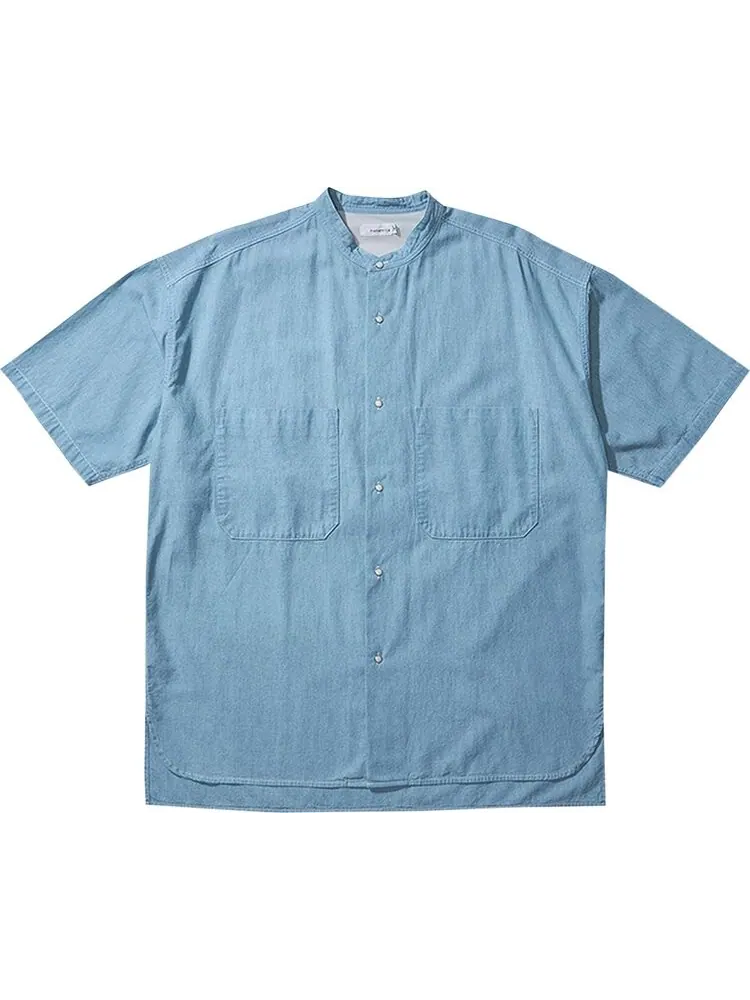 Рубашка nanamica Big Band Collar Wind Shirt 'Indigo Bleach' — изображение 1 из 1, синий