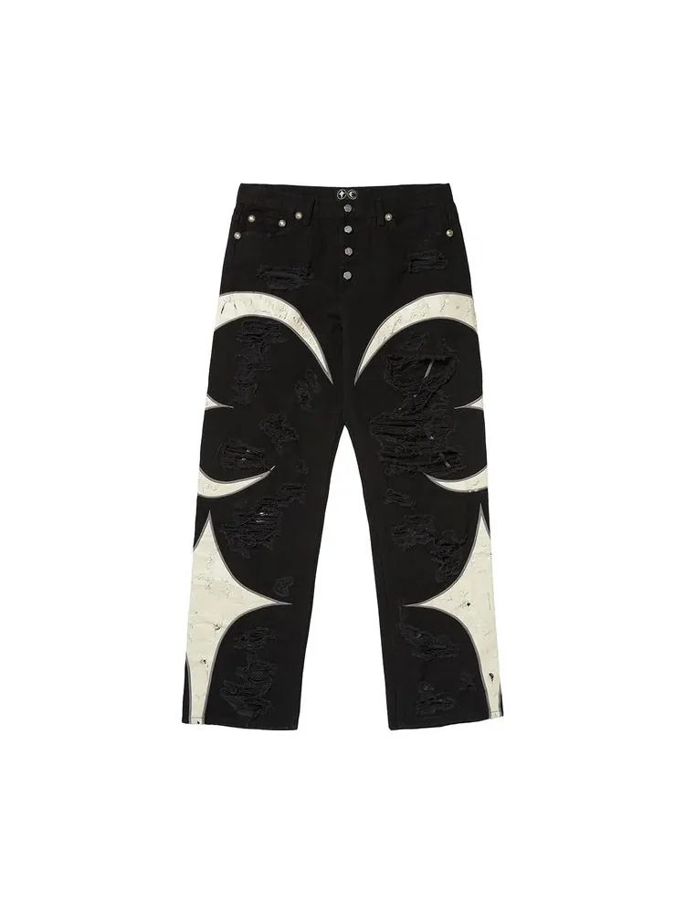 Брюки Thug Club Leather Washing Denim Pants 'Black' — черный