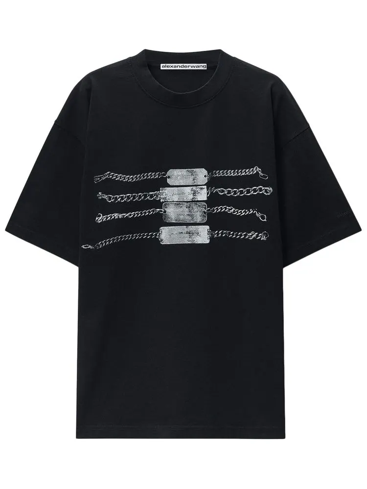 Футболка с коротким рукавом Alexander Wang с принтом в виде цепочки — изображение 1 из 1, черный