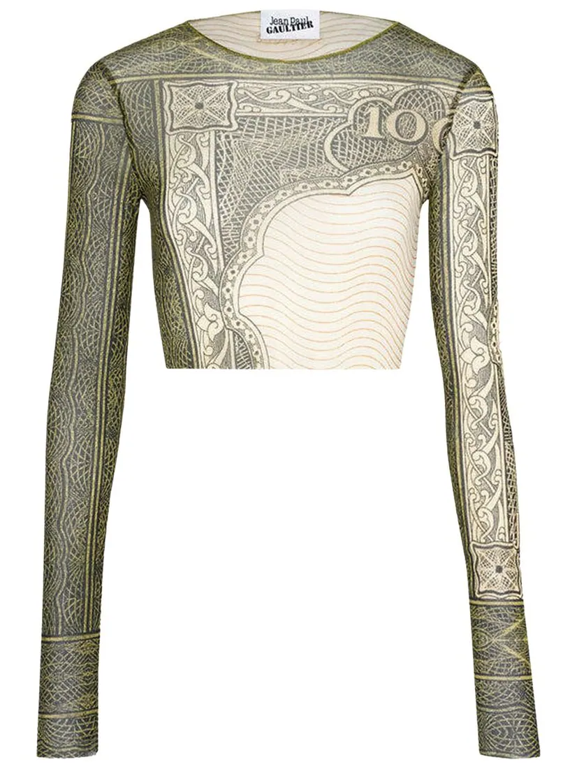 Укороченный топ Jean Paul Gaultier Re-Edition с круглым вырезом и длинными рукавами, с принтом Cartouche — изображение 1 из 1