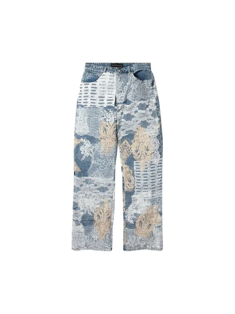 Брюки Who Decides War Grid Lace Denim — изображение 1 из 2, небесный