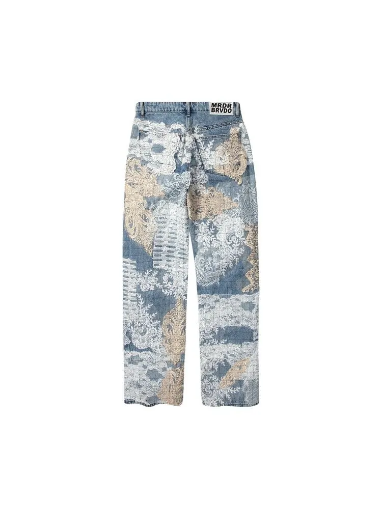 Брюки Who Decides War Grid Lace Denim — изображение 2 из 2, небесный