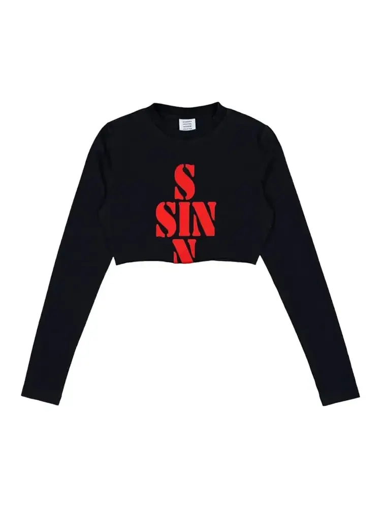 Укороченная футболка с длинным рукавом Vetements Sin — изображение 1 из 1, черный