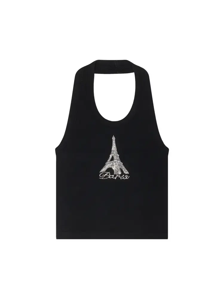 Топ-майка с завязками на шееVetements Crystal Paris — изображение 1 из 1, черный