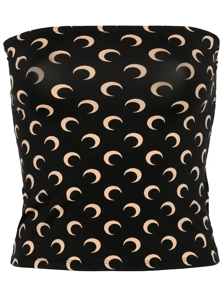 Топ Marine Serre Moon Printed Jersey Tube Top из джерси с принтом "Second Skin" — изображение 1 из 1, бежевый