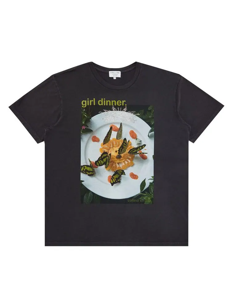 Футболка Collina Strada Rhinestone Graphic Tee - Girls Dinner — черный