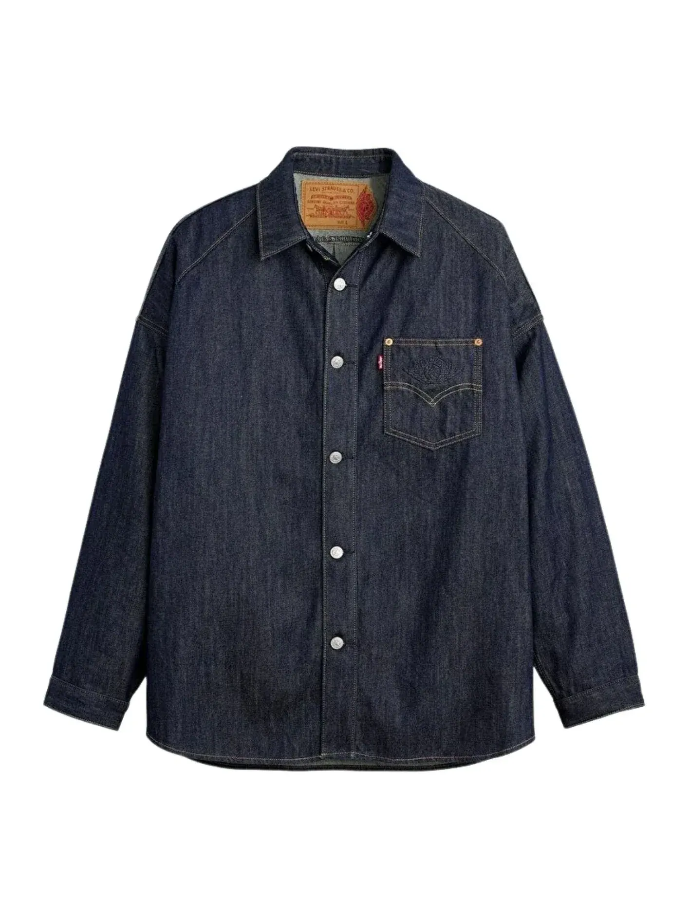 Джинсовая куртка-рубашка Air Jordan x LEVI'S 12oz Denim Overshirt Jacket 'Rinsed Indigo' — изображение 1 из 5, темно-синий