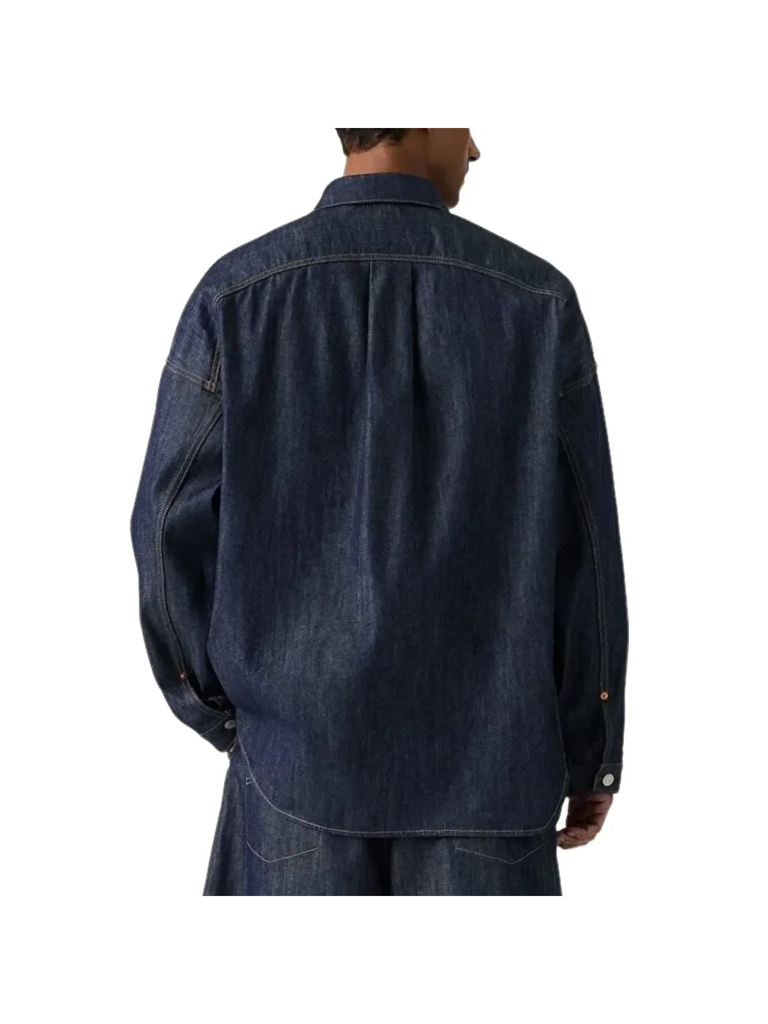 Джинсовая куртка-рубашка Air Jordan x LEVI'S 12oz Denim Overshirt Jacket 'Rinsed Indigo' — изображение 4 из 5, темно-синий