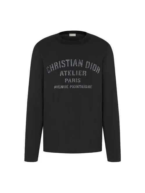 Футболка men's alphabet logo printing round neck long sleeves black Dior