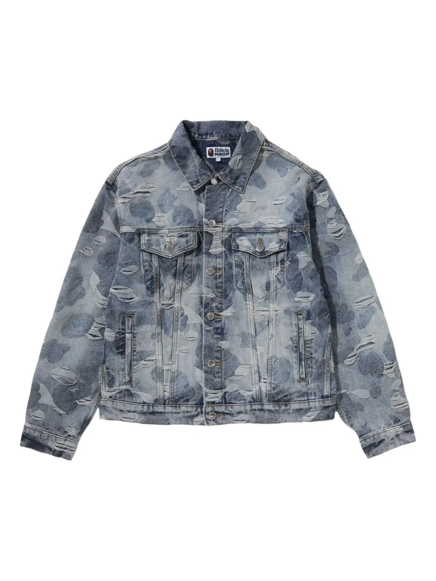Мужская куртка-джинсовка с камуфляжным жаккардом A Bathing Ape Solid Camo Jacquard Denim Trucker Jacket — изображение 1 из 3