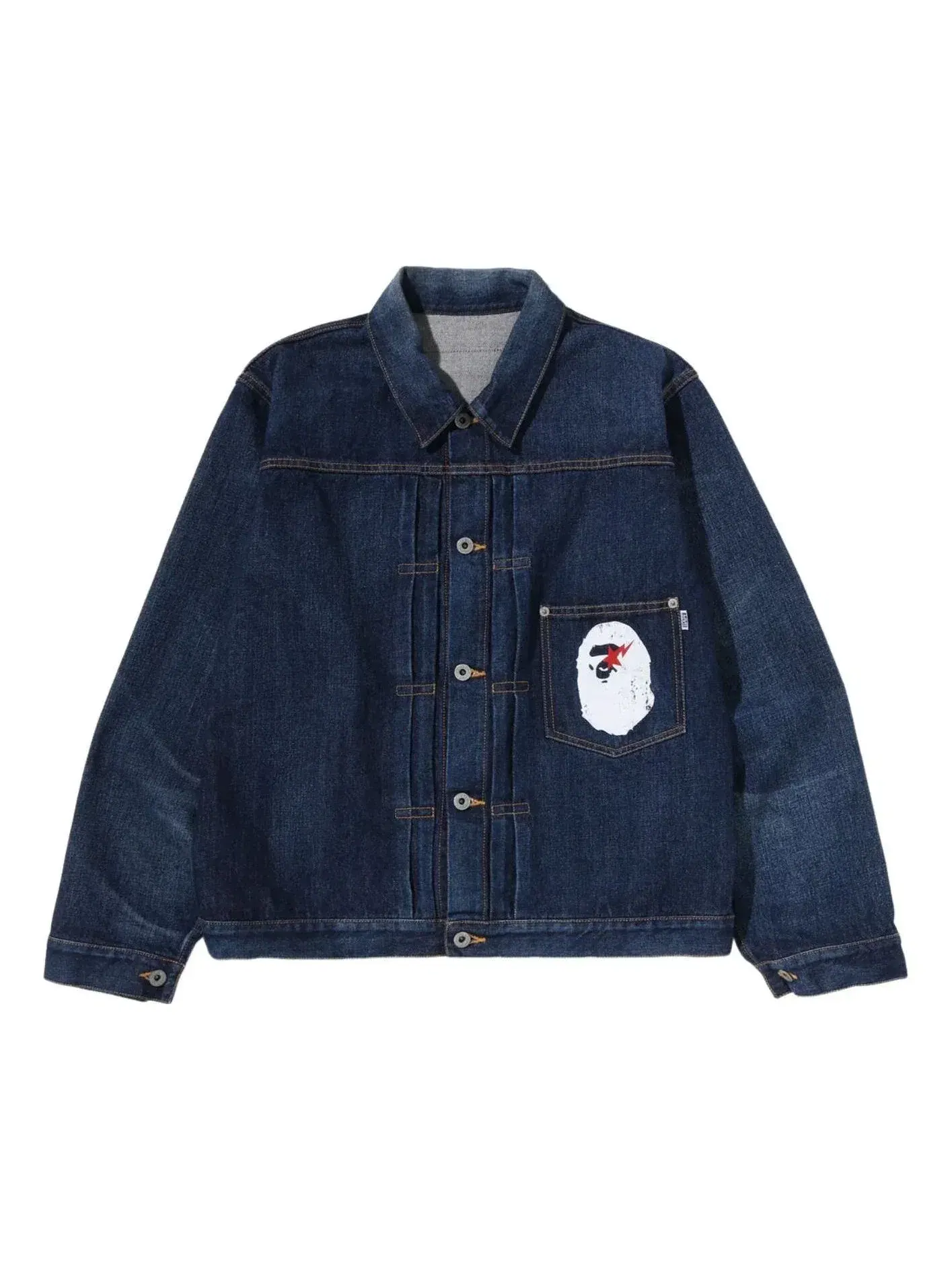 Мужская джинсовая куртка с принтом Ape Head A Bathing Ape — изображение 1 из 4, темно-синий
