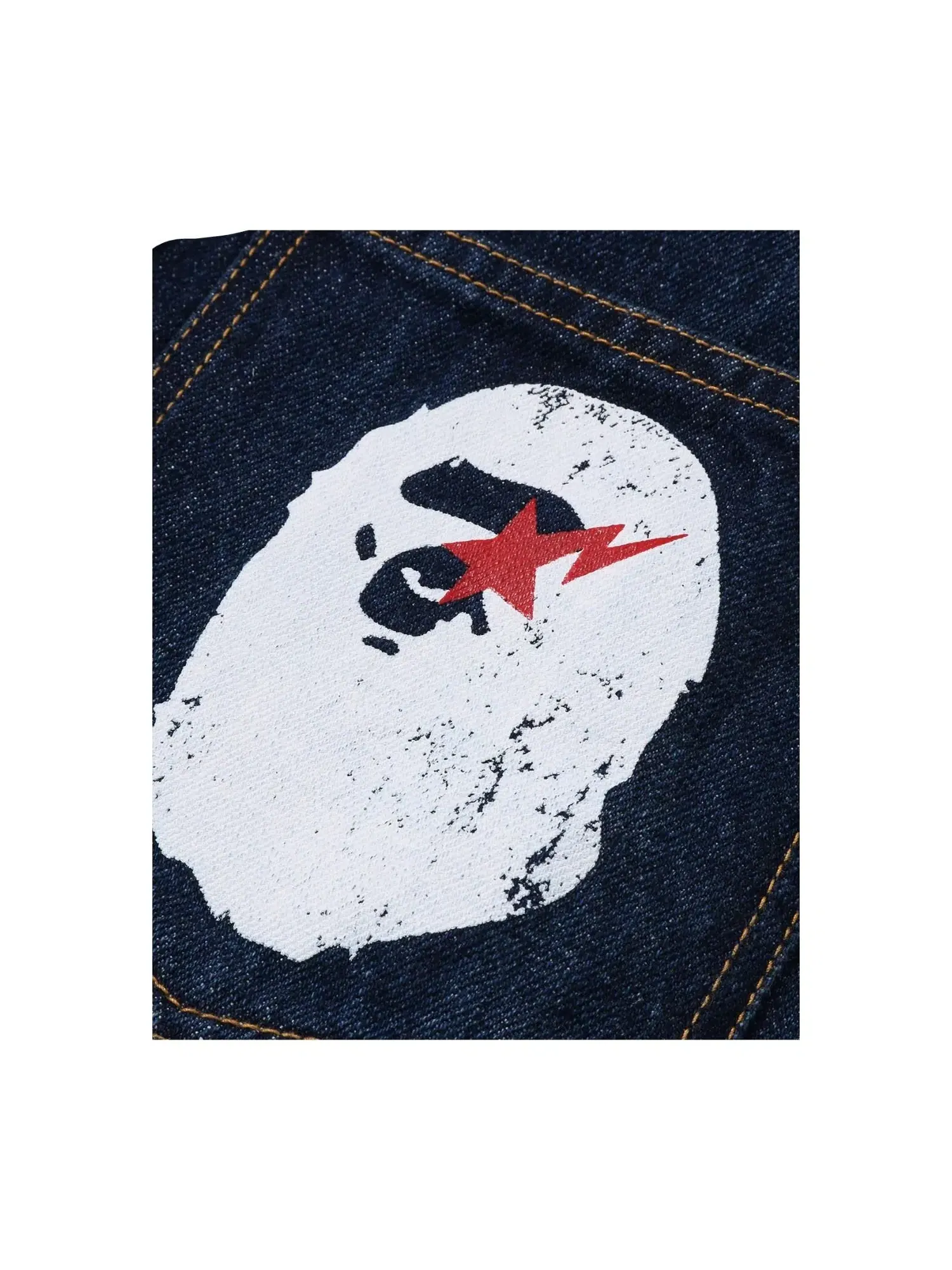 Мужская джинсовая куртка с принтом Ape Head A Bathing Ape — изображение 3 из 4, темно-синий