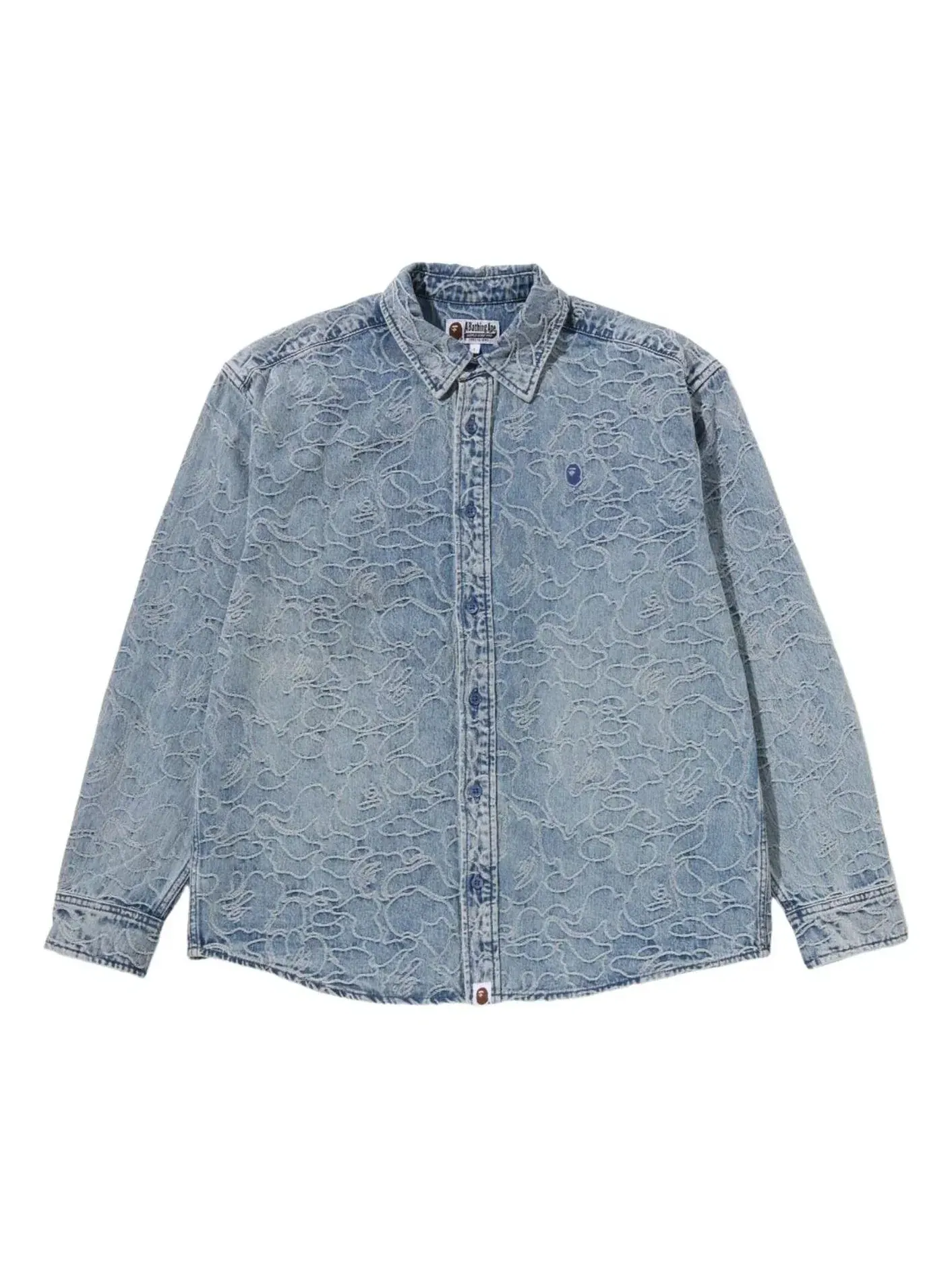 Мужская рубашка с принтом One Point Line Camo Jacquard Denim A Bathing Ape — изображение 1 из 3, синий