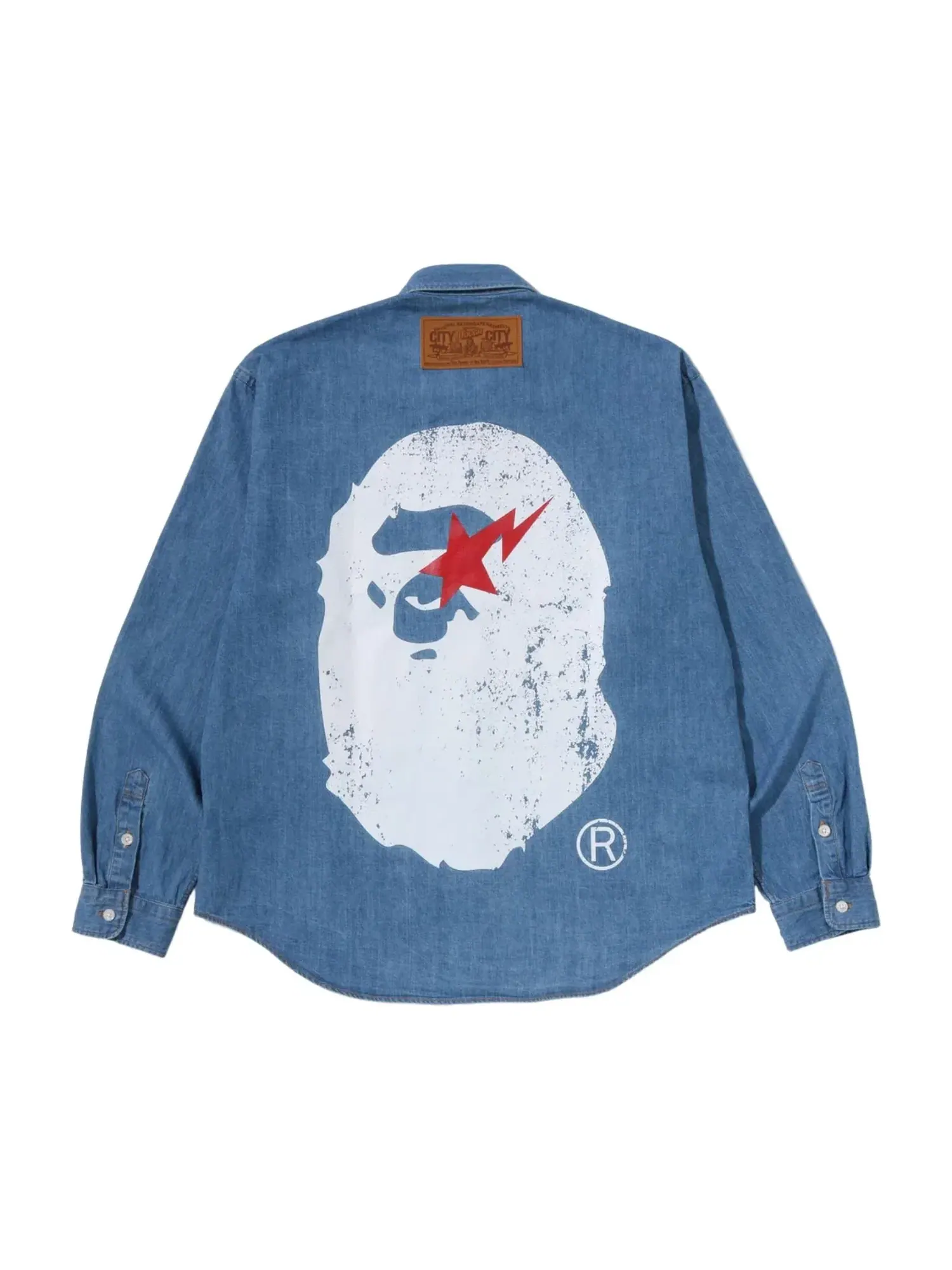 Мужская рубашка джинсовая свободного кроя Ape Head A Bathing Ape — изображение 2 из 5, синий