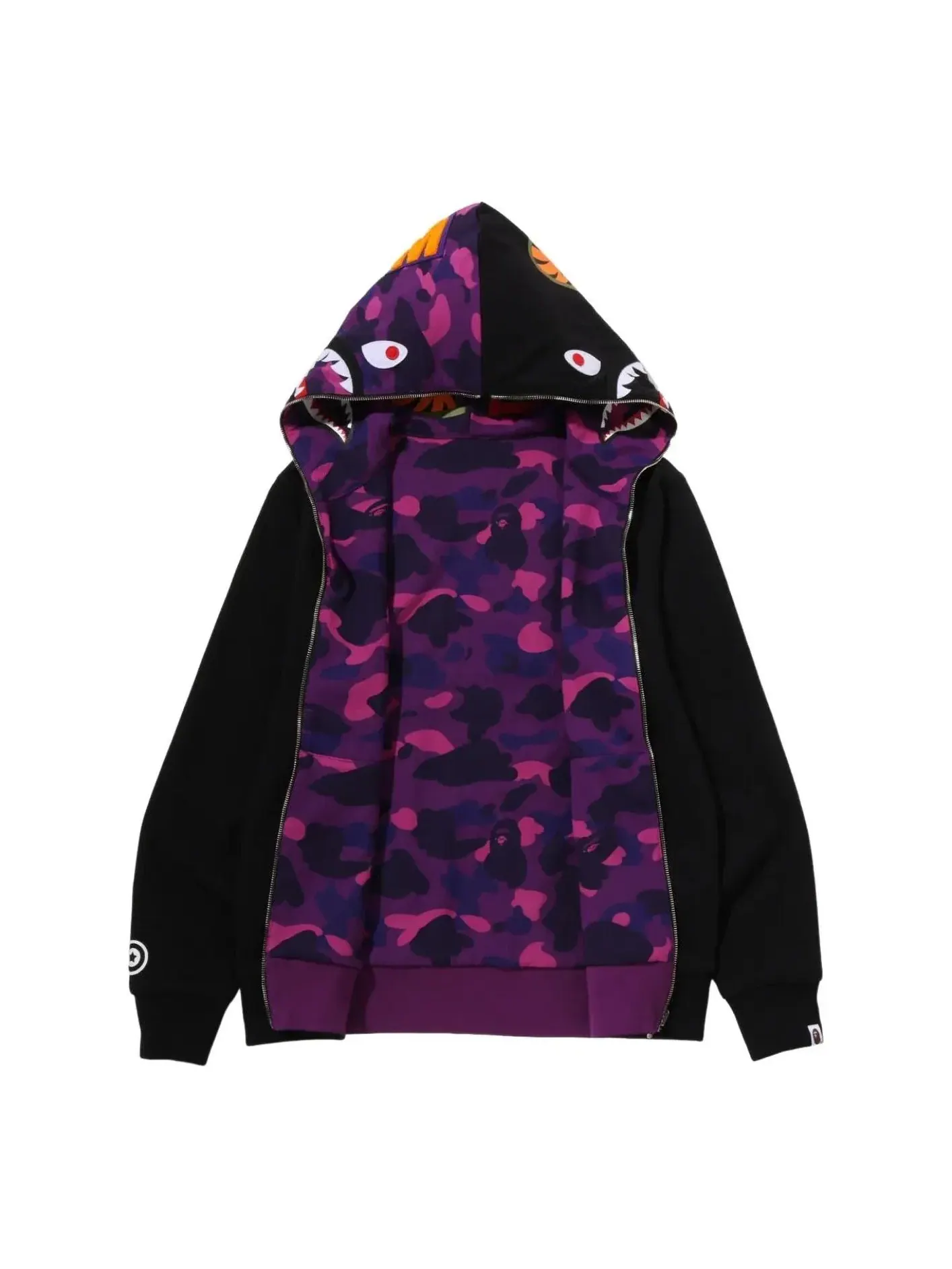 Мужское худи с принтом Color Camo Reversible Shark Full Zip A Bathing Ape — изображение 1 из 6, фиолетовый