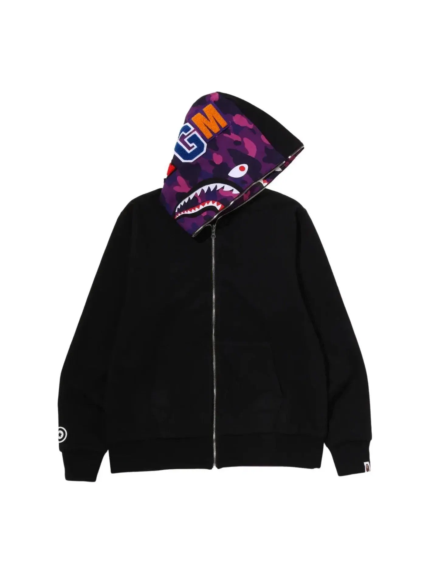 Мужское худи с принтом Color Camo Reversible Shark Full Zip A Bathing Ape — изображение 4 из 6, фиолетовый