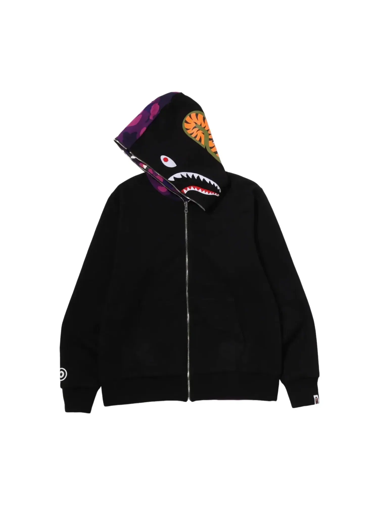 Мужское худи с принтом Color Camo Reversible Shark Full Zip A Bathing Ape — изображение 5 из 6, фиолетовый