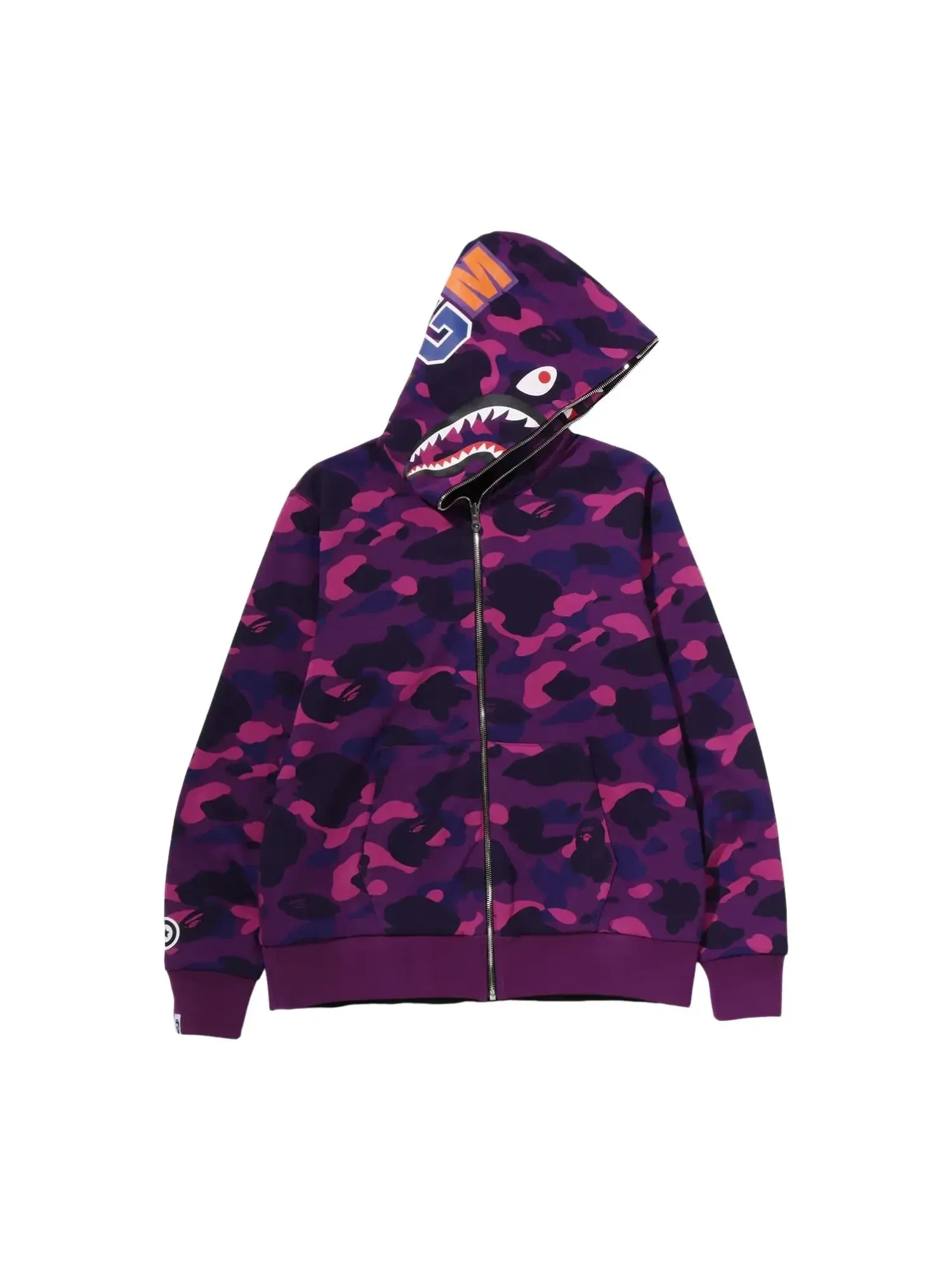 Мужское худи с принтом Color Camo Reversible Shark Full Zip A Bathing Ape — изображение 6 из 6, фиолетовый