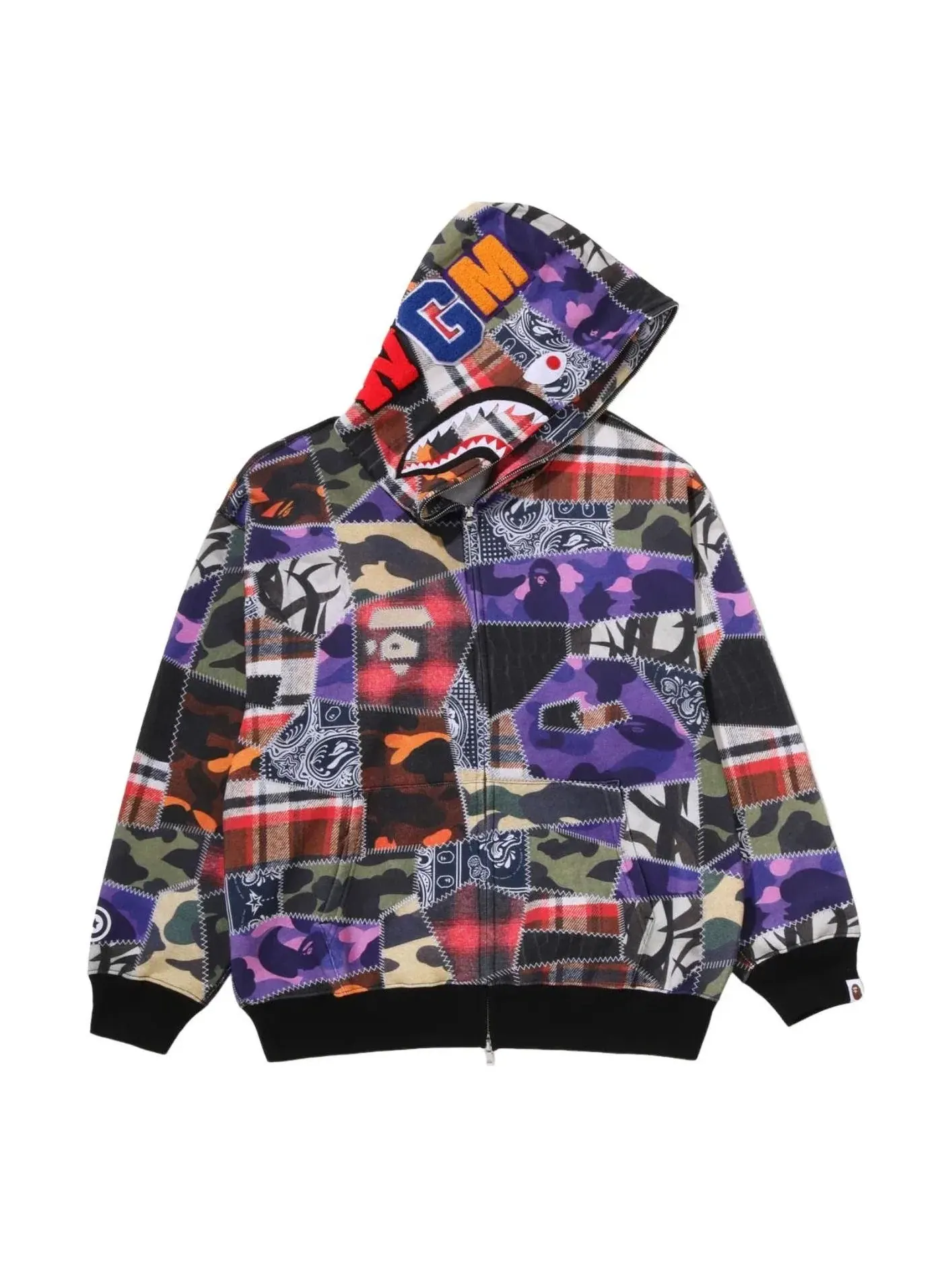 Мужское худи с принтом Crazy Patch Shark Full Zip A Bathing Ape — изображение 1 из 3, мульти