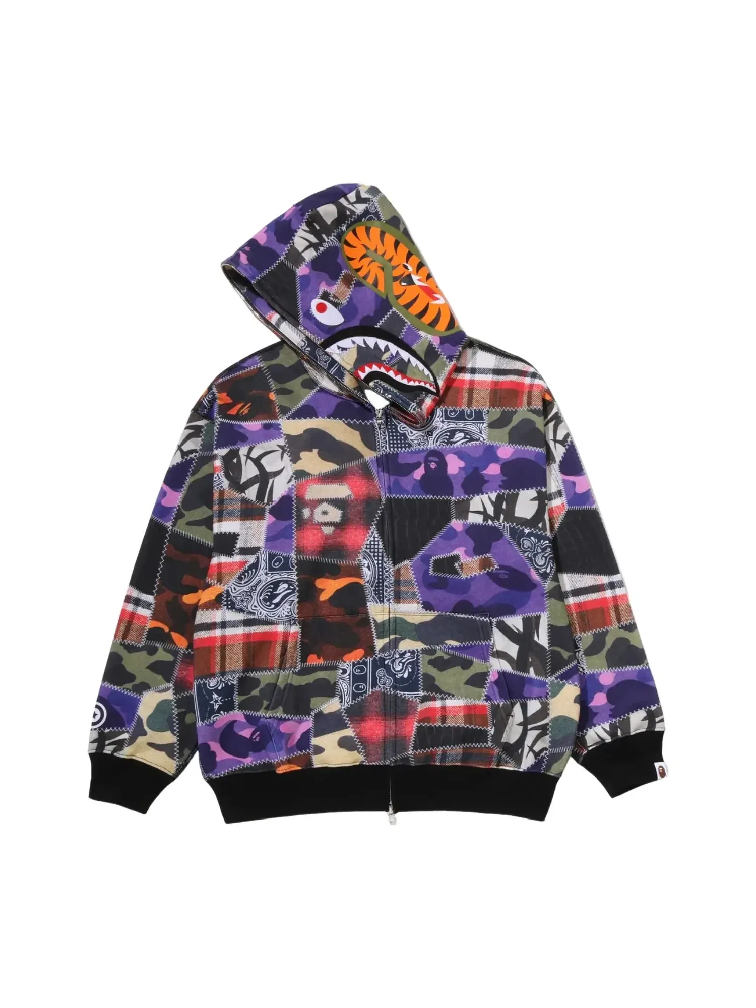 Мужское худи с принтом Crazy Patch Shark Full Zip A Bathing Ape — изображение 2 из 3, мульти