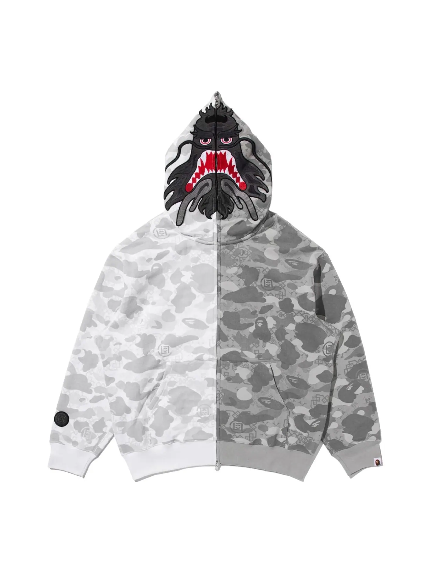 A Bathing Ape Худи BAPE X Clot Camo Split Shark Relaxed Fit Full Zip Hoodie 'White' — изображение 1 из 5, белый