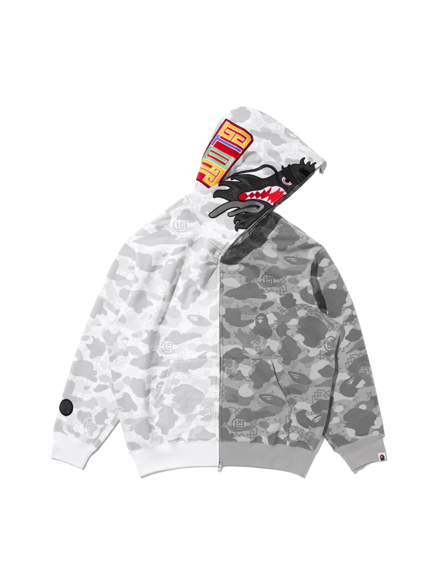 A Bathing Ape Худи BAPE X Clot Camo Split Shark Relaxed Fit Full Zip Hoodie 'White' — изображение 2 из 5, белый