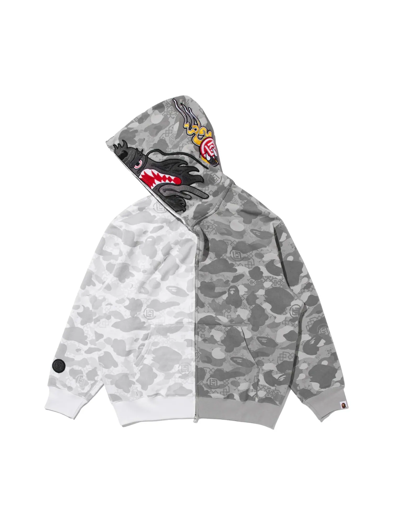 A Bathing Ape Худи BAPE X Clot Camo Split Shark Relaxed Fit Full Zip Hoodie 'White' — изображение 3 из 5, белый