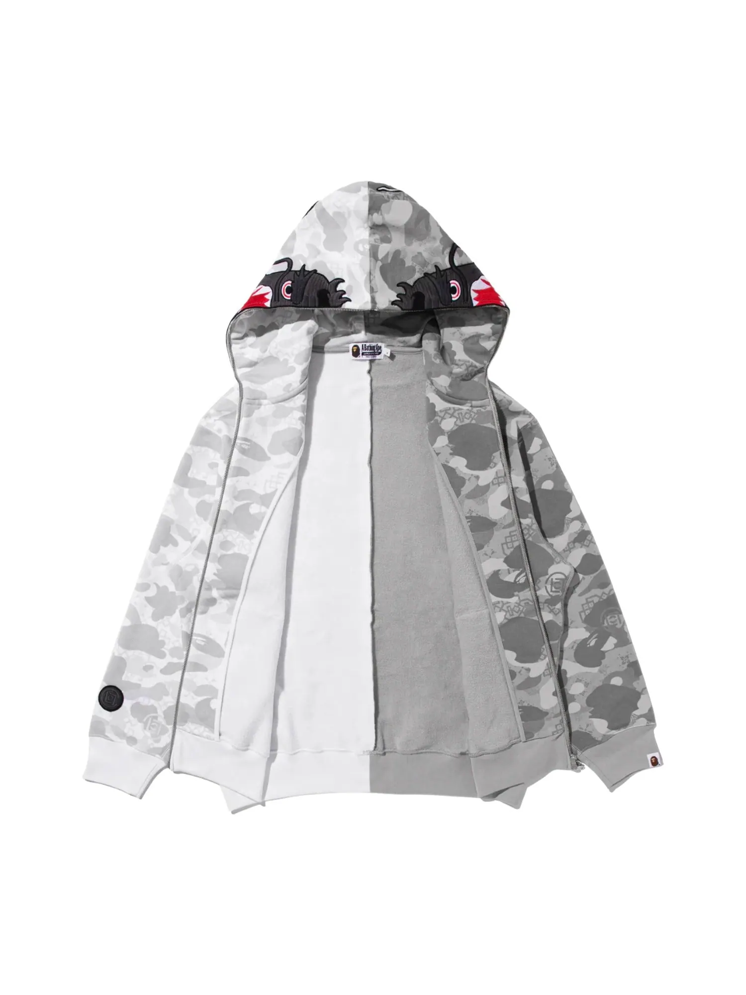 A Bathing Ape Худи BAPE X Clot Camo Split Shark Relaxed Fit Full Zip Hoodie 'White' — изображение 4 из 5, белый