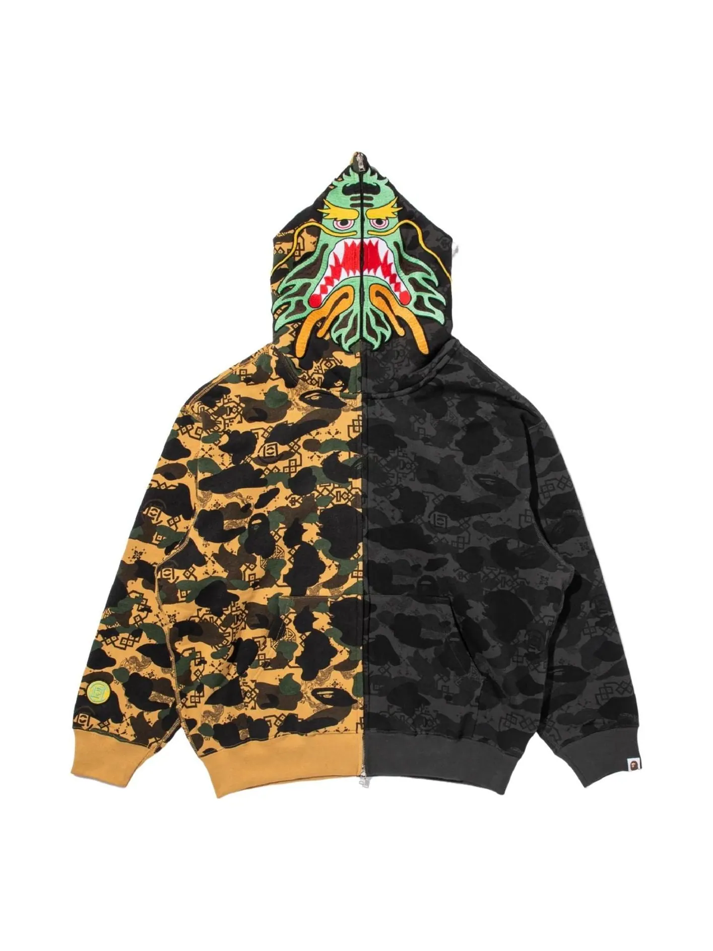 A Bathing Ape Худи BAPE X Clot Camo Split Shark Relaxed Fit Full Zip Hoodie — изображение 1 из 5, черный
