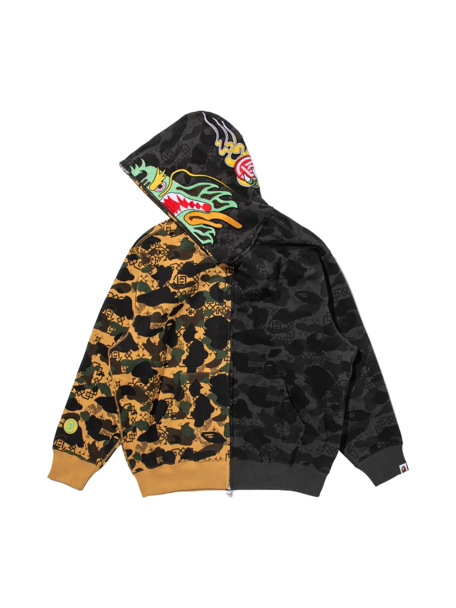 A Bathing Ape Худи BAPE X Clot Camo Split Shark Relaxed Fit Full Zip Hoodie — изображение 3 из 5, черный