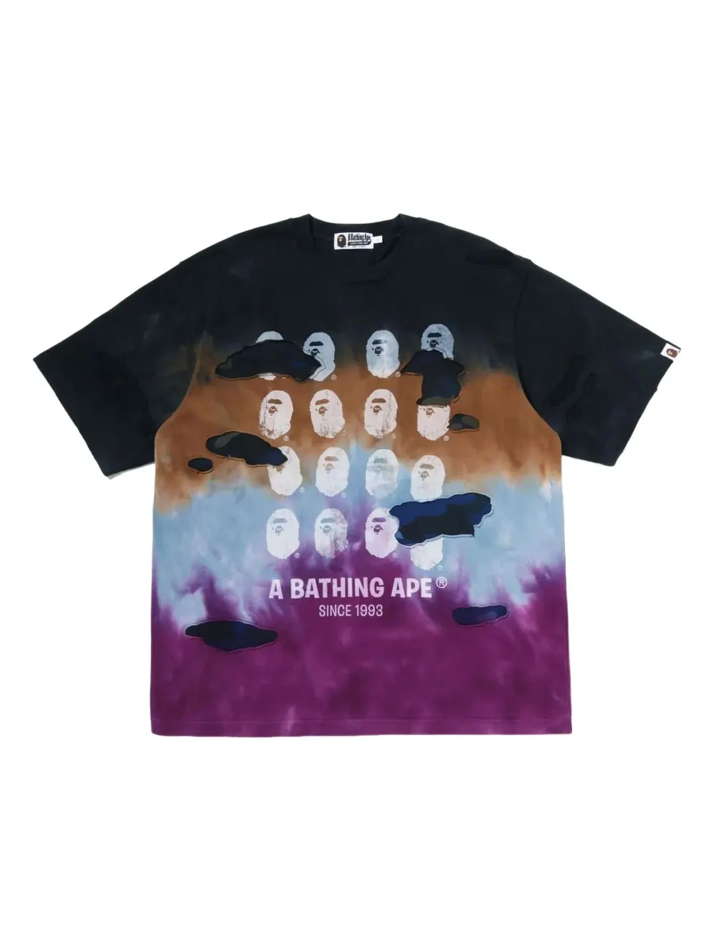 Мужская футболка свободного кроя с принтом Color Camo Tie Dye Destroyed Multi Logo A Bathing Ape — изображение 1 из 2, черный