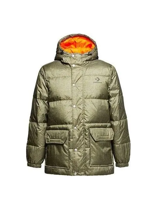Куртка mid-length printed down puffer jacket 'metallic green' Converse — изображение 1 из 2, металлик зеленый