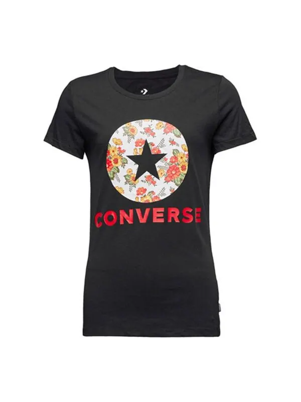 Футболка flowers printing short sleeve black Converse — изображение 1 из 2, черный
