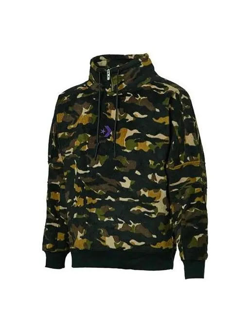 Куртка polar fleece archive camo funnel top sweatshirt 'camo green' Converse — изображение 1 из 4, зеленый