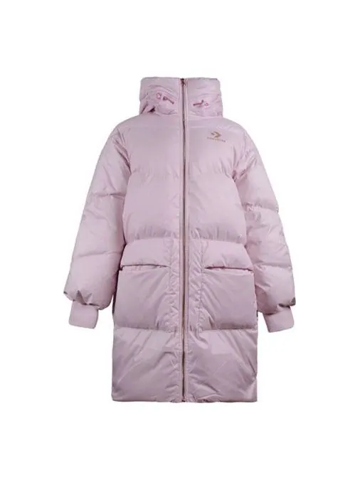 Куртка hooded long puffer coat 'pale pink' Converse — изображение 1 из 2, розовый