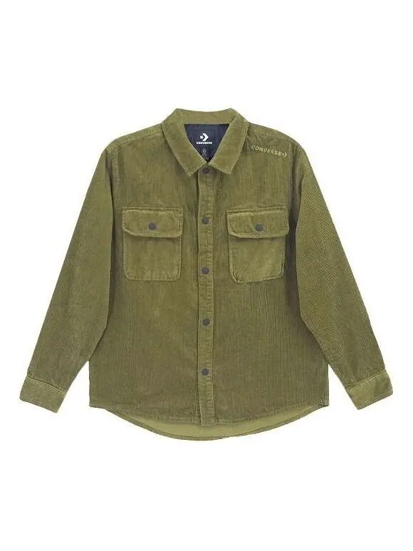 Куртка overhead shirt jacket 'olive green' Converse — изображение 1 из 4, оливковый зеленый