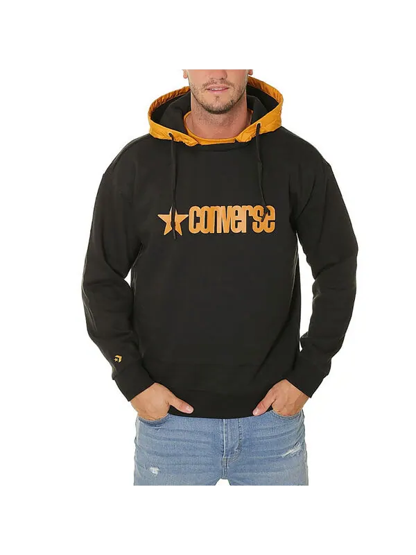 Толстовка Converse Logo Letter Hooded Sports Sweater Men Black — изображение 3 из 4, черный