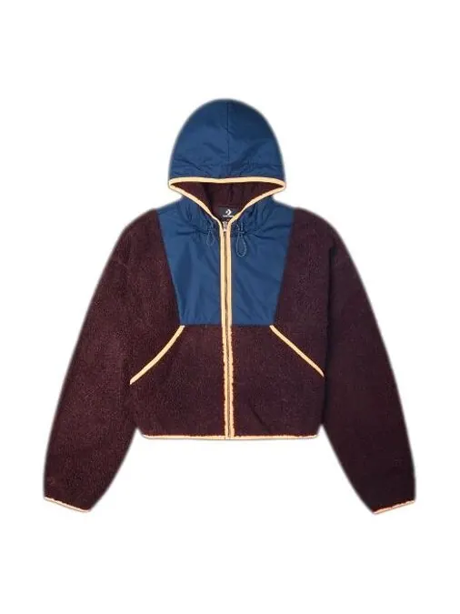 Куртка full zip fleece hooded jacket 'red currant' Converse — изображение 1 из 1, бордовый/синий/желтый