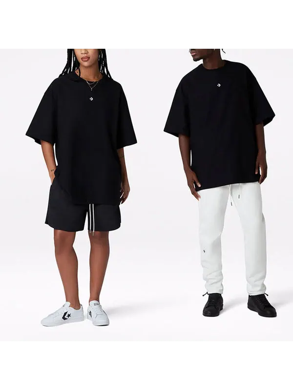 Футболка solid color loose round neck short sleeve couple style black Converse — изображение 3 из 4, черный